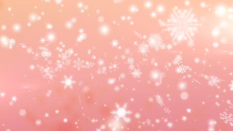 Digital-animation-of-snow-falling-against-multiple-snowflakes-on-pink-background
