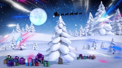 Animation-Von-Fröhlichen-Lichtern-über-Dem-Schlitten-Des-Weihnachtsmanns
