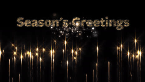 Animation-of-christmas-season's-greeting-over-fireworks-and-glowing-spots