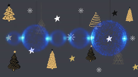 Animation-of-christmas-baubles-and-christmas-symbols-over-dark-background