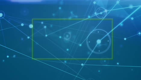 Animation-Eines-Neonrahmens-über-Einem-Netzwerk-Von-Verbindungen-Auf-Blauem-Hintergrund