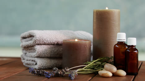 Towels-candles-and-dried-lavender-by-the-pool