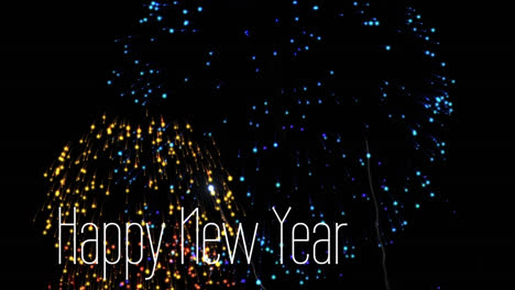 Animation-of-happy-new-year-text-with-fireworks-exploding