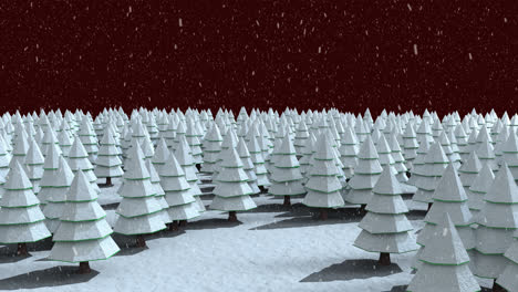 Animation-of-snow-falling-over-white-fir-trees-and-winter-landscape