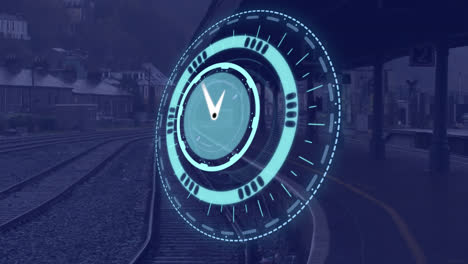 Animation-of-clock-moving-fast-over-train-platform