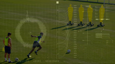 Animation-Der-Datenverarbeitung-über-Einem-Afroamerikanischen-Footballspieler-Im-Hintergrund