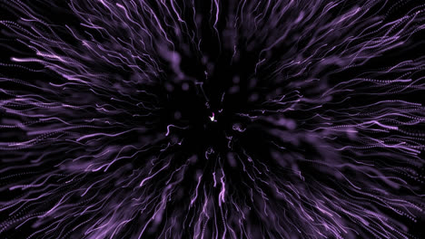 Digital-animation-of-purple-light-trail-bursting-against-black-background