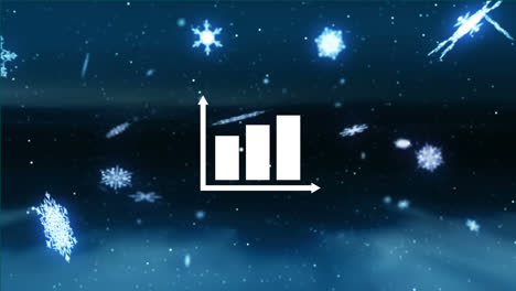 Animation-of-statistics-infographic-over-snow-falling-on-blue-background