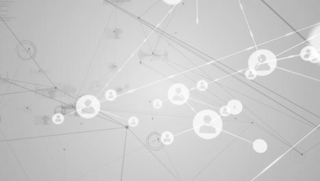Animation-of-networks-of-connections-with-icons-on-white-background