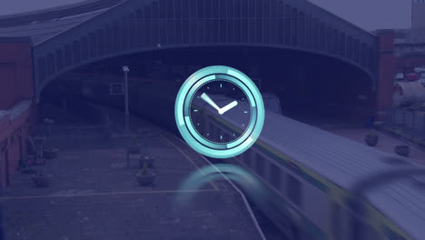 Animation-of-clock-moving-fast-over-train