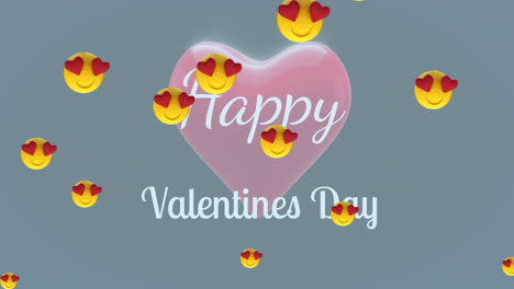 Animation-of-emoji-icons-and-happy-valentines-day-text-on-green-background
