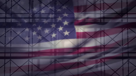 Animation-of-scaffolding-over-american-flag