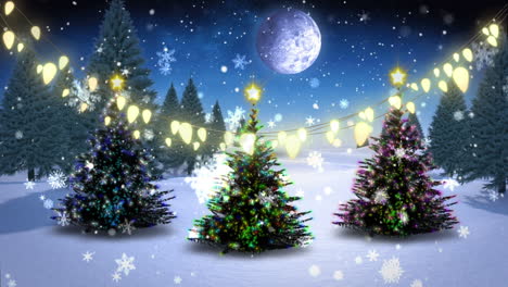 Animation-of-falling-snow-over-christmas-tree-winter-scenery