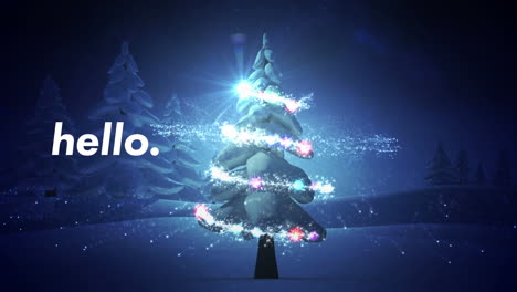 Animation-of-hello-text-over-christmas-tree
