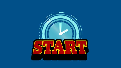 Animation-Des-Starts-Und-Der-Sich-Bewegenden-Uhr-Auf-Blauem-Hintergrund