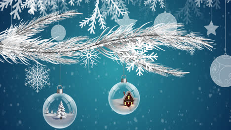 Animation-of-christmas-decoration-over-snow-falling