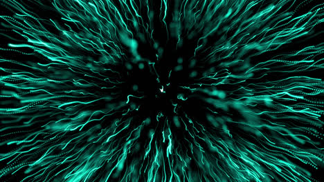 Digital-animation-of-green-light-trails-exploding-against-black-background