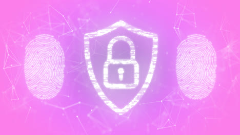 Animation-of-padlock-icon-and-fingerprint-over-pink-background