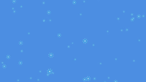 Digital-animation-of-multiple-snowflake-icons-falling-against-blue-background