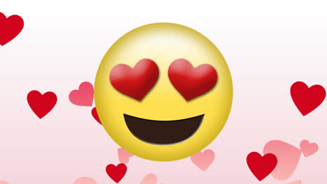 Animation-Von-Roten-Herzen-Und-Emoji-Symbol-Auf-Weißem-Hintergrund