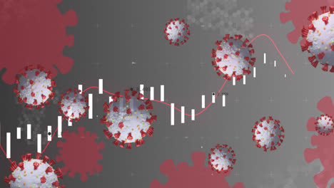 Animation-Von-Viruszellen,-Die-über-Der-Datenverarbeitung-Schweben
