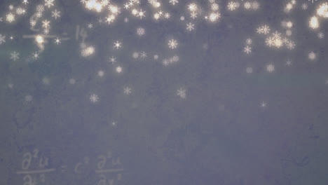 Animation-of-glowing-christmas-snowflakes-falling-on-blue-background
