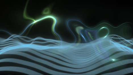 Animation-of-lights-over-black-background-with-blue-lights