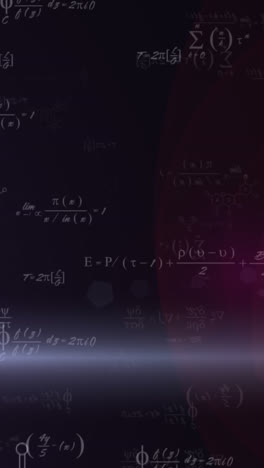 Animation-of-mathematical-equations-and-light-trail-on-black-background