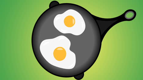 Animation-of-eggs-on-trying-pan-on-green-background