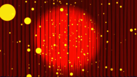 Animation-of-golden-dots-falling-over-red-curtain