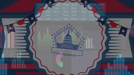 Animation-of-american-flags-with-statistics-processing