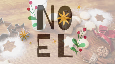 Animation-of-noel-text-over-christmas-cookies