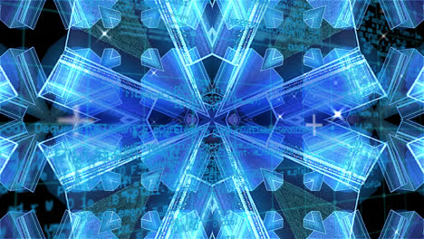 Animation-Der-Datenverarbeitung-über-Blauen-Kaleidoskopischen-Formen