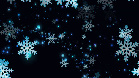 Animation-Von-Weihnachtsschneeflocken,-Die-Auf-Schwarzen-Hintergrund-Fallen