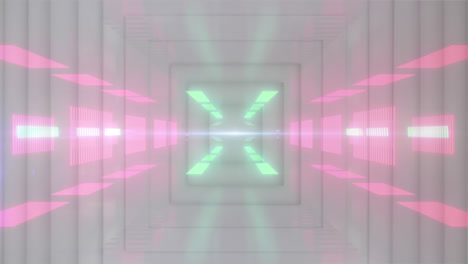 Animation-of-digital-tunnel-over-white-squares