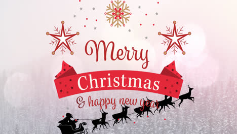 Animation-of-merry-christmas-text-over-winter-scenery-with-santa-in-sleigh