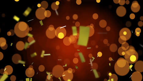 Animation-of-golden-dots-and-confetti-falling-on-burgundy-background
