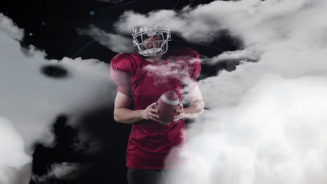 Animation-of-smoke-over-biracial-american-football-player