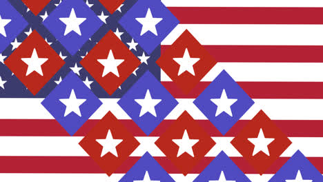 Animation-Von-Sternen-Und-Quadraten-über-Der-Amerikanischen-Flagge