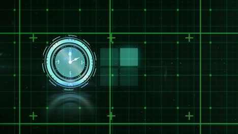 Animation-of-clock-over-green-grid