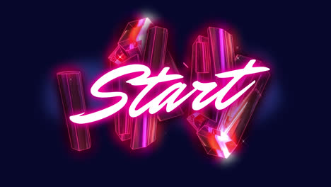 Animation-of-start-text-over-3d-glowing-moving-shapes