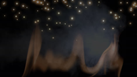 Animation-of-christmas-stars-falling-over-smoke-on-black-background