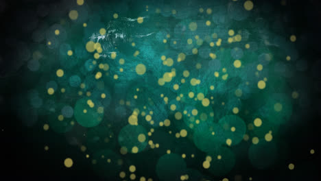 Animation-of-golden-dots-falling-on-green-background