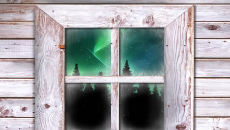 Animation-Von-Polarlichtern-Und-Weihnachtlicher-Winterlandschaft-Durch-Fenster-Gesehen