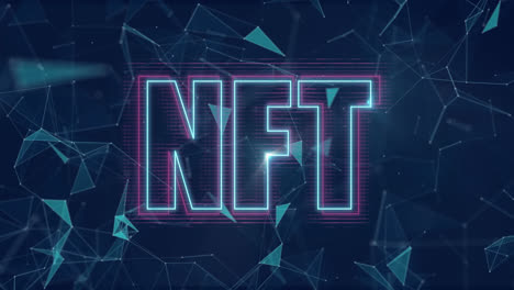 Digitale-Animation-Eines-Neon-NFT-Textbanners-über-Plexus-Netzwerken-Vor-Blauem-Hintergrund