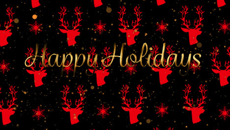 Animation-of-christmas-greetings-over-christmas-red-reindeer-pattern-in-background