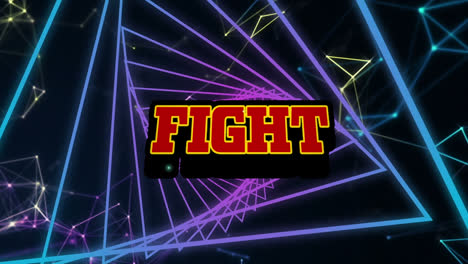 Animation-of-fight-text-over-shapes-on-black-background