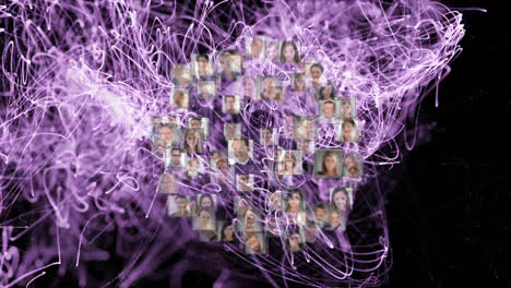Animaiton-of-network-of-connections-with-photos-of-diverse-people-on-black-background