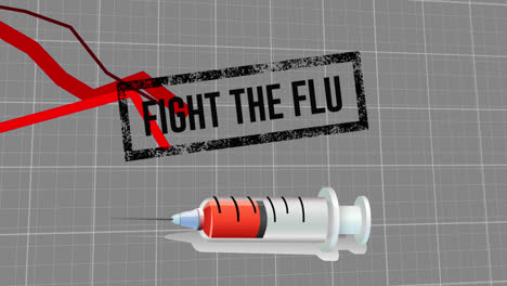 Animation-of-fight-the-flu-text-over-syringe-icon-with-graph-on-grey-background