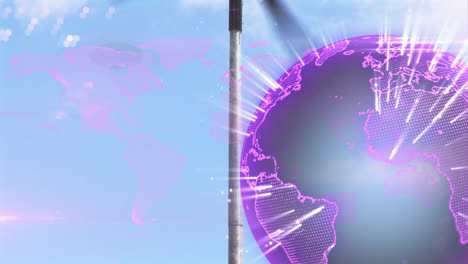 Animation-Eines-Globus-Mit-Weltkarte-Und-Datenverarbeitung-über-Einer-Windturbine